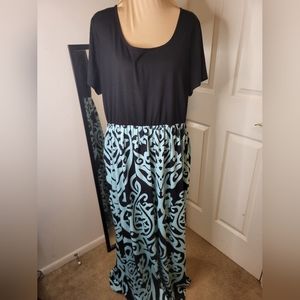Nemidor Black & Teal Maxi Dress, Size 16